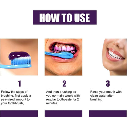 V34 30ml Purple Whitening Toothpaste Remove Stains Reduce Yellowing Care For Teeth Gums Fresh Breath Brightening Teeth New