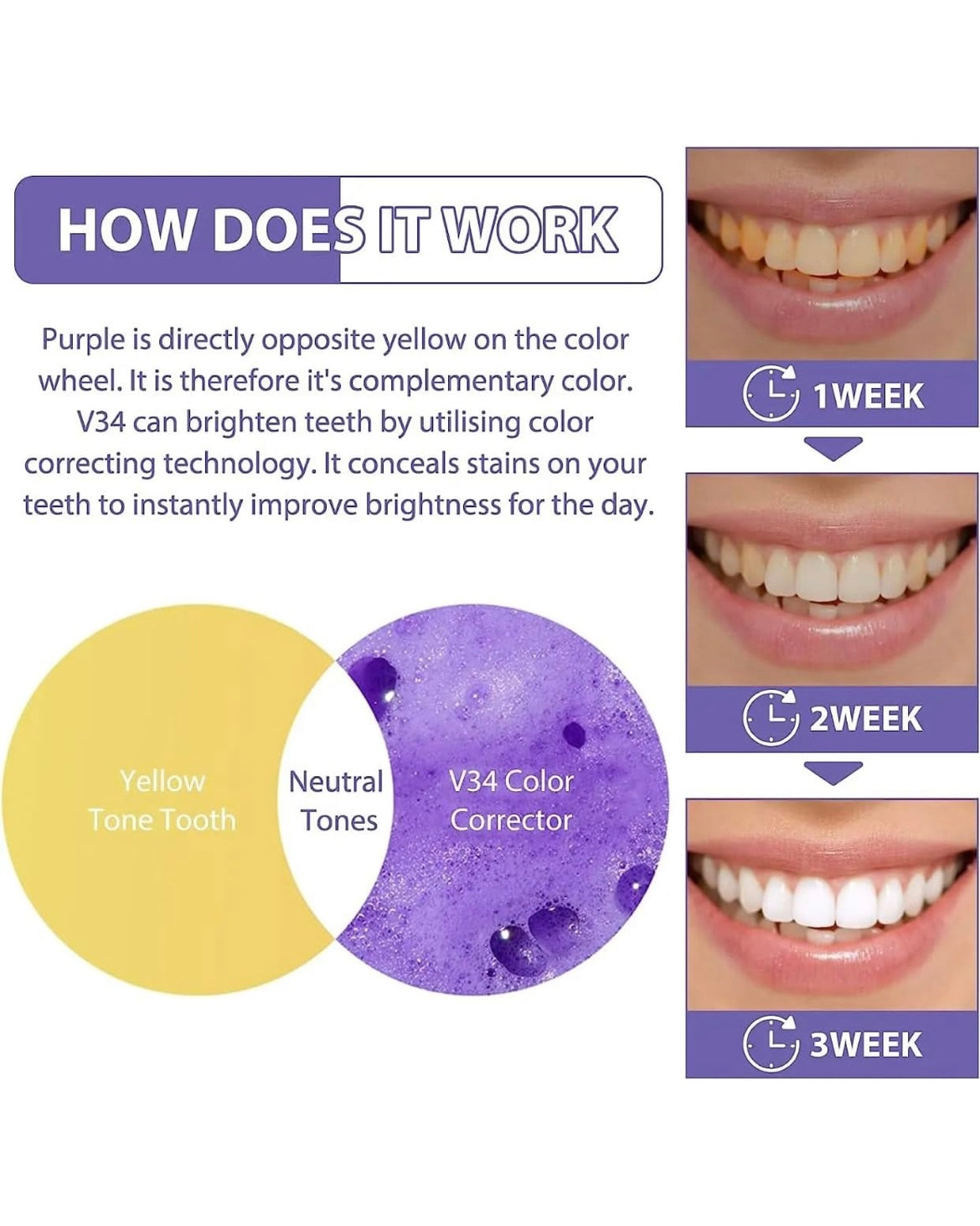 V34 30ml Purple Whitening Toothpaste Remove Stains Reduce Yellowing Care For Teeth Gums Fresh Breath Brightening Teeth New