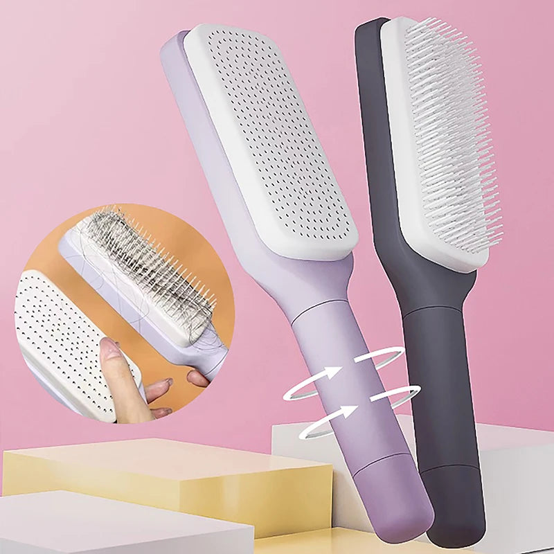 Self Cleaning Hairbrush Women Hair Brush One-key Cleaning Hair Loss Comb Anti-Static Hairbrush